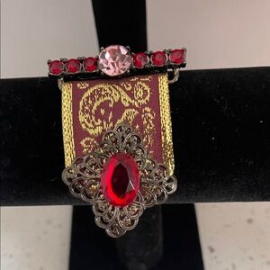 Elegant Vintage Red and Gold Brooch in gilded age style